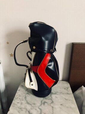 Vintage MacGregor 20" Mini Golf Bag With Top Cover Blue & Red Tabletop Display